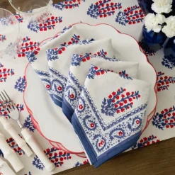 Block Printed Sagar Red & Blue Napkins