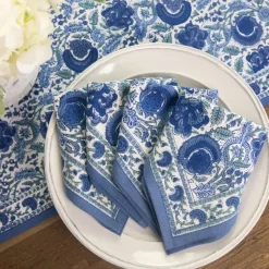 Bohemian Floral Azure Blue & Aqua Napkin | Set of 4
