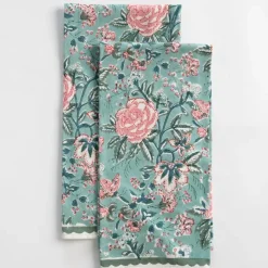 Butterfly Garden Aqua & Rose Tea Towels