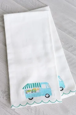 Embroidered tea towels cute flower cart | Set 2