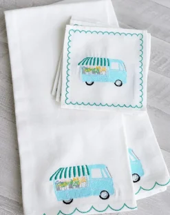 Embroidered tea towels cute flower cart | Set 2