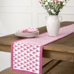 Geo Feather Fuchsia Table Runner