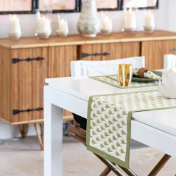 Geo Feather Moss Table Runner