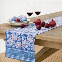 Grecian Palm Blue & Orchid Table Runner