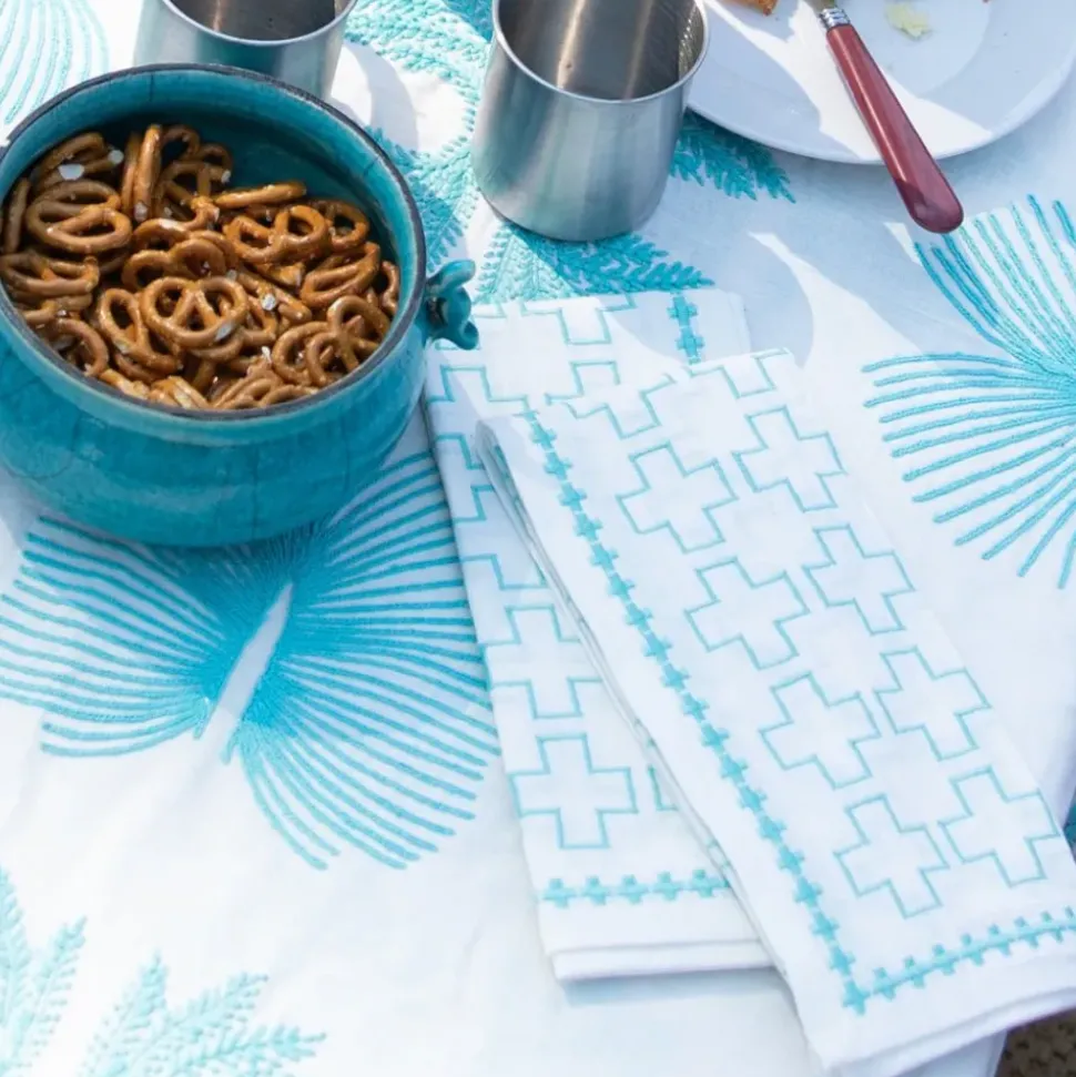 India Hicks Home Embroidered Grand Cross Palladian Blue Napkin | Set o
