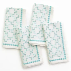 India Hicks Home Embroidered Grand Cross Palladian Blue Napkin | Set o