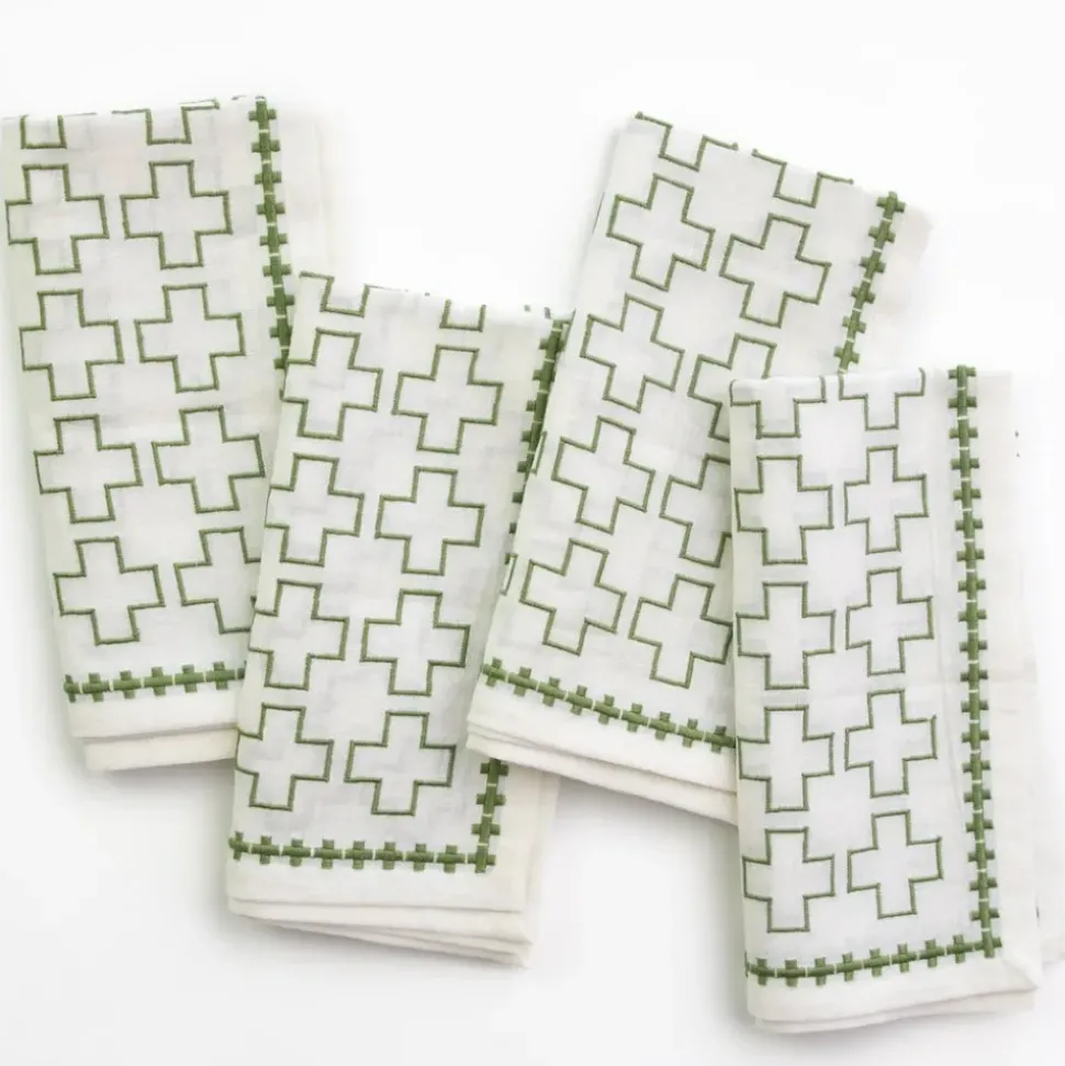 India Hicks Home Embroidered Grand Cross Soft Sage Napkin | Set of 4