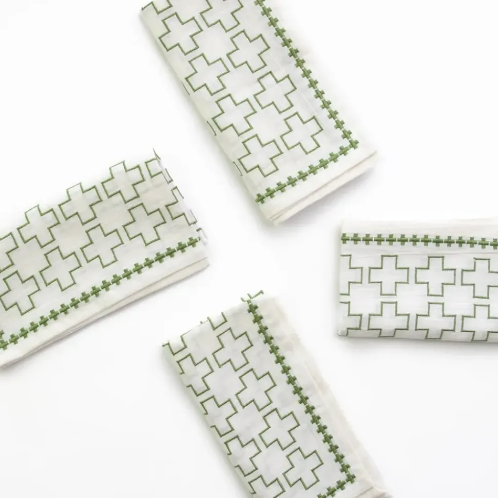India Hicks Home Embroidered Grand Cross Soft Sage Napkin | Set of 4