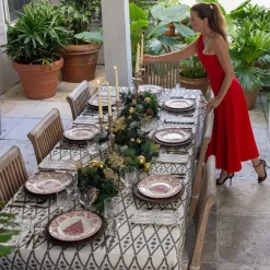 India Hicks Home Embroidered Diamond Blue Tablecloth