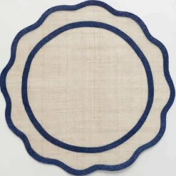 Navy Blue Scalloped Edge Natural Fiber Round Placemats