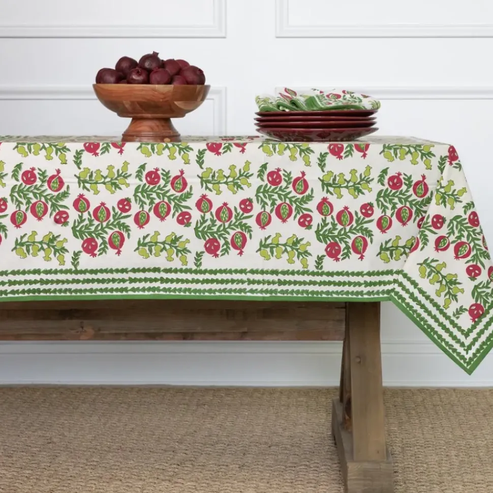 Pom Bells Basil & Magenta Tablecloth