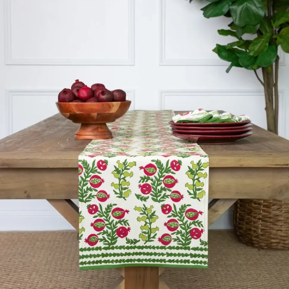 Pom Bells Basil & Magenta Table Runner