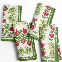 Pom Bells Basil & Magenta Napkin