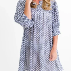 Royal Clover Split Neck Shift Dress