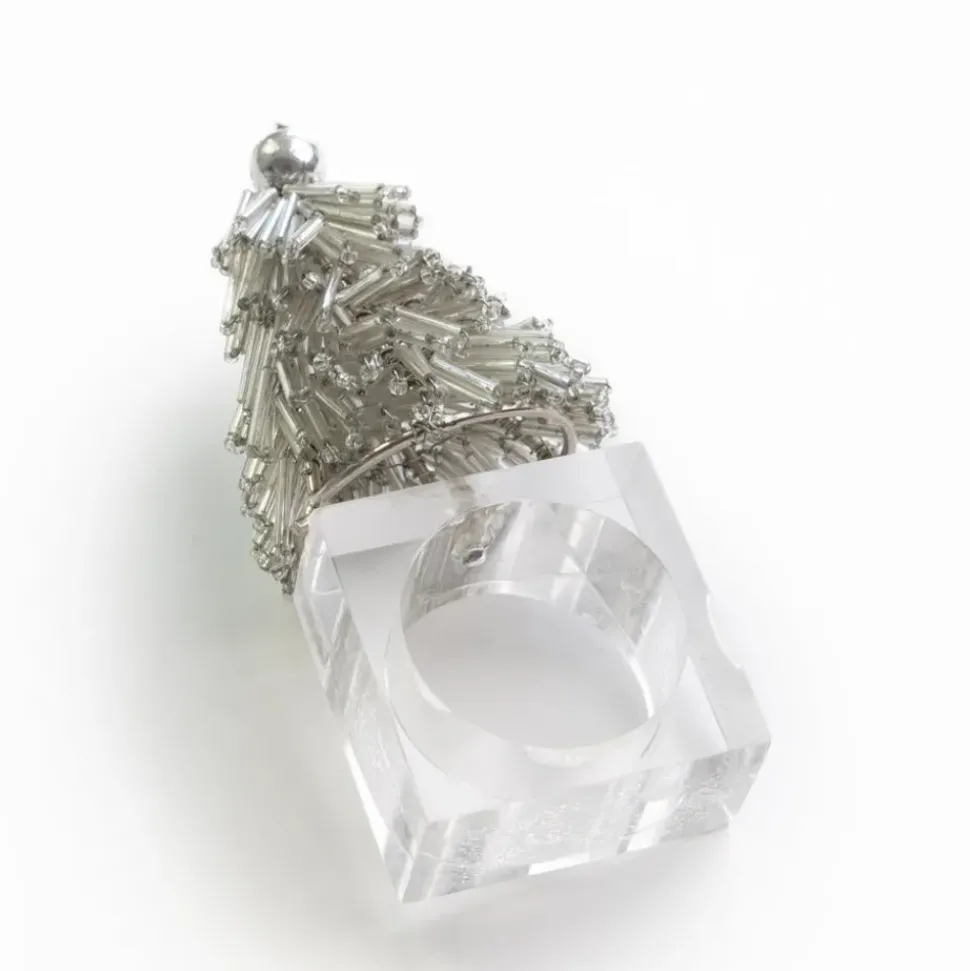 Silver Christmas Tree Beaded Napkin Ring | Set of 4