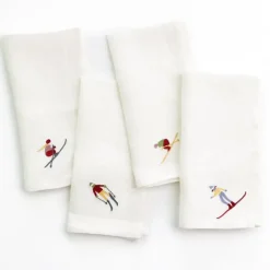 Skiers Embroidered Linen Napkin | Set of 4
