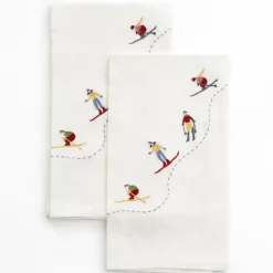 Skiers Embroidered Linen Tea Towels