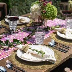 Twig & Bud Moss Embroidered Linen Napkin | Set of 4