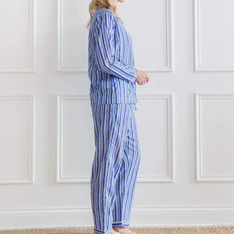 Watercolor Blue Stripe PJ Set