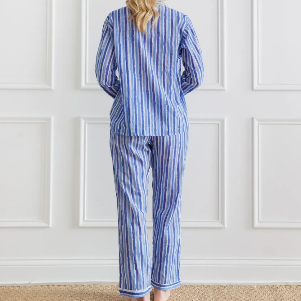 Watercolor Blue Stripe PJ Set