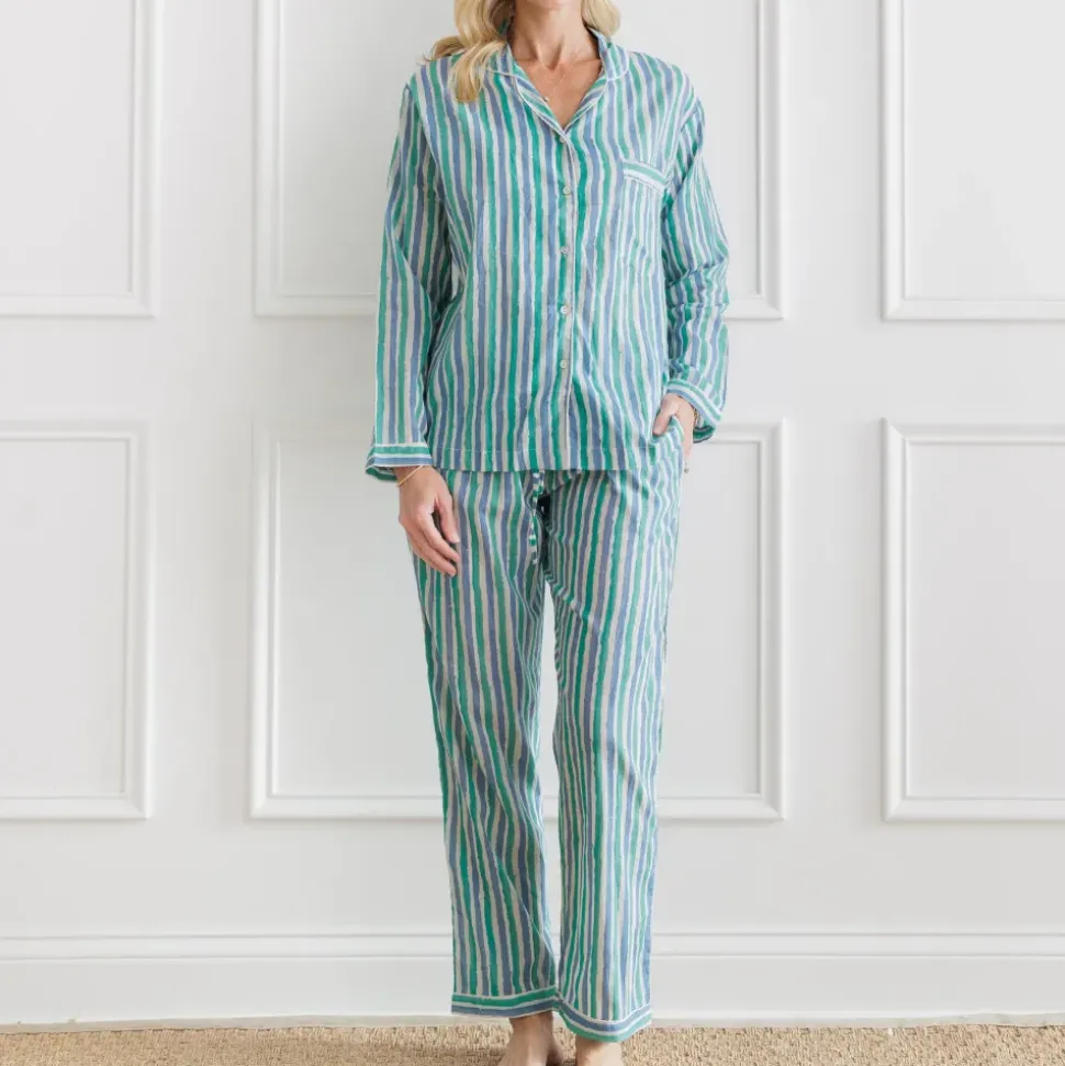 Watercolor Green Stripe Pajama Set