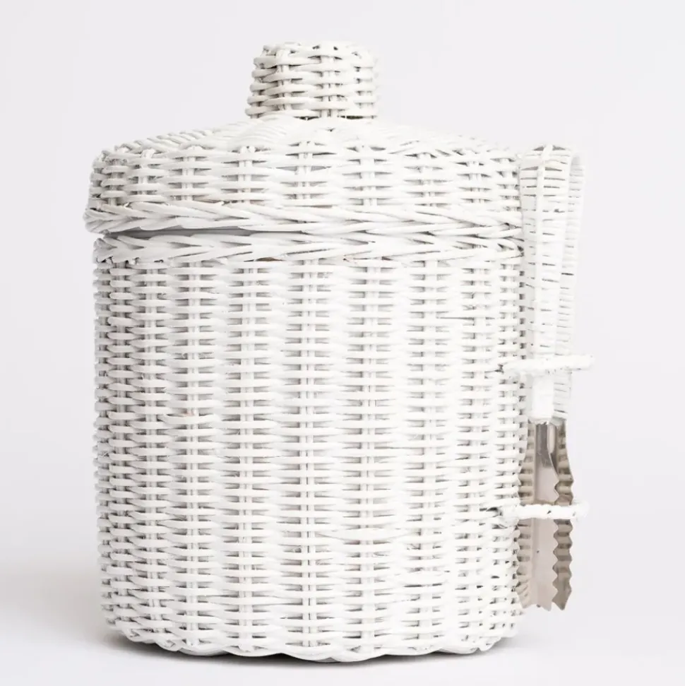 White Wicker Lidded Ice Bucket