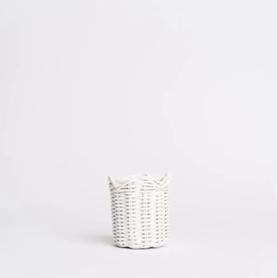 White Wicker Scalloped Container